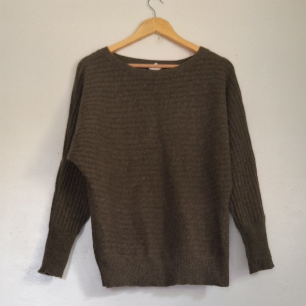 J. Crew Wool Cashmere Blend Olive Green Crew Neck Dolman Sleeve Sweater Sz Med